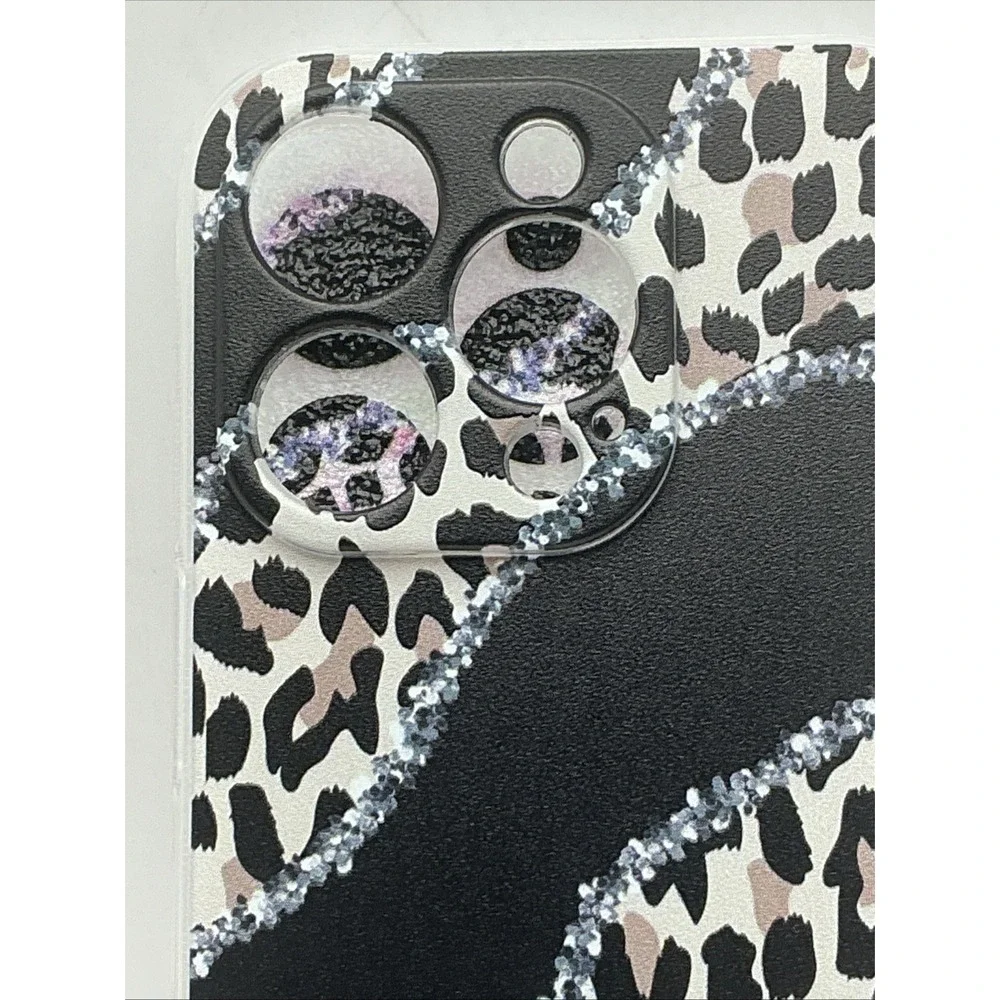 New Luxury Leopard Print Case for iPhone 14 Plus Cover Glitter Bling Waves NIB